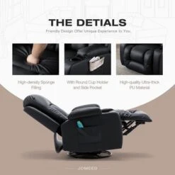 JOMEED PU Heated Stain Resistant Leather Massage Rocking Recliner Chair With 360 Degree Swivel, 2 Cup Holders, And Retractable Footrest