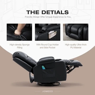 JOMEED PU Heated Stain Resistant Leather Massage Rocking Recliner Chair With 360 Degree Swivel, 2 Cup Holders, And Retractable Footrest 1 JOMEED PU Heated Stain Resistant Leather Massage Rocking Recliner Chair With 360 Degree Swivel, 2 Cup Holders, And Retractable Footrest