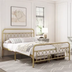 Yaheetech Metal Platform Bed Frame With Petal Accented Headboard And Footboard