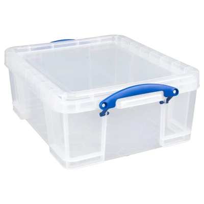 Really Useful Box 17 Liter Plastic Stackable Storage Container W/ Snap Lid & Built-In Clip Lock Handles For Home & Office Organization, Clear (2 Pack) 1 Really Useful Box 17 Liter Plastic Stackable Storage Container W/ Snap Lid & Built-In Clip Lock Handles For Home & Office Organization, Clear (2 Pack)