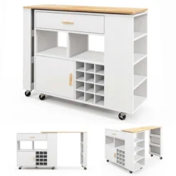 Costway Reversible Folding Kitchen Island Cart Utility Storage Trolley Wine Rack Shelves -Cheap Furniture Store GUEST 0a8e9738 8431 4156 9482 67947367fd12