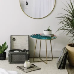 Emanuela Carratoni Palms Side Table With Gold Aston Legs - Deny Designs