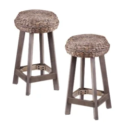 Set Of 2 24" Rook Round Backless Water Hyacinth Stools Brown - Aiden Lane
