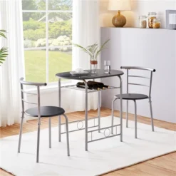 Yaheetech Round Dining Table Set For 2 With Steel Legs, Storage Rack