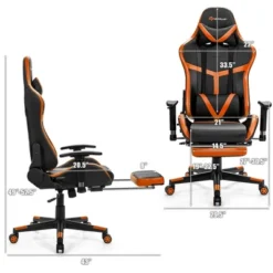 Costway Gaming Chair Reclining Racing Chair With Massage Lumbar Support &Footrest Orange