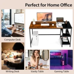 Costway 55'' Computer Desk Writing Workstation Study Table Home Office With Bookshelf Black/Rustic 15 Costway 55'' Computer Desk Writing Workstation Study Table Home Office With Bookshelf Black/Rustic -Cheap Furniture Store GUEST 1ba156be 54f7 4443 84a7 d9d35378585e