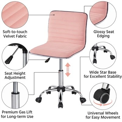 Yaheetech Velvet Low Back Armless Desk Chair Office Chair With Wheels 3 Yaheetech Velvet Low Back Armless Desk Chair Office Chair With Wheels - Image 3