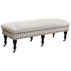 HOMCOM Mobile Upholstered Bench Rolling Button-Tufted Fabric Accent Ottoman With Nailhead Trim & Wheels -Cheap Furniture Store GUEST 2204e323 8960 4aa5 8af5 ed7d4a88ccc6