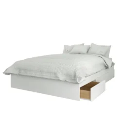 Axel 3 Drawer Storage Bed With Headboard White/Walnut - Nexera