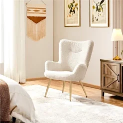 Yaheetech Boucle Accent Chair With Wood-tone Metal Legs Ivory