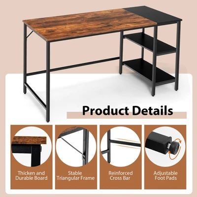 Costway 55'' Computer Desk Writing Workstation Study Table Home Office With Bookshelf Black/Rustic 8 Costway 55'' Computer Desk Writing Workstation Study Table Home Office With Bookshelf Black/Rustic - Image 8