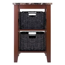 Zoey Side Table Faux Marble Top With Baskets Walnut/Chocolate - Winsome