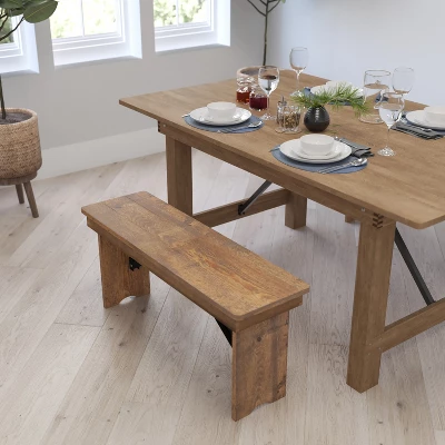 Merrick Lane Antique Solid Pine Folding Farmhouse Style Bench 4 Merrick Lane Antique Solid Pine Folding Farmhouse Style Bench - Image 4