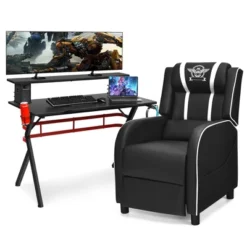 Costway Gaming Desk & Chair Set 48'' Computer Desk & Massage Recliner Chair Black + White/Blue/Pink/Red -Cheap Furniture Store GUEST 355ba1fe 0f06 439a 8f0f c7526b81eb53