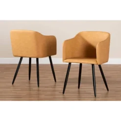 2pc Eris Tan Leather Upholstered And Metal Dining Chairs Black/Tan - Baxton Studio -Cheap Furniture Store GUEST 36b47653 937e 4d57 a136 3c19e2dce8fa