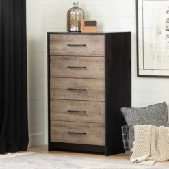 Londen 5 Drawer Chest Weathered Oak/Black - South Shore
