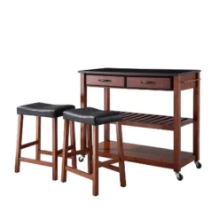 Granite Top Kitchen Prep Cart With 2 Upholstered Saddle Stools Cherry - Crosley 10 Granite Top Kitchen Prep Cart With 2 Upholstered Saddle Stools Cherry - Crosley -Cheap Furniture Store GUEST 39bcb03a 11f4 428b b2e2 e5d4fb2d4190