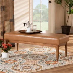 Arvid Mid-Century Faux Leather Upholstered Wood Dining Bench Walnut/Brown - Baxton Studio -Cheap Furniture Store GUEST 3a3e2fcc d91b 4532 9b65 7922a8b9b4af