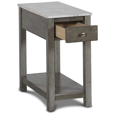 New Classic Furniture Noah Wooden Faux Marble Top End Table With Storage Drawer, For Living Rooms, Bedrooms, And Entryways, Gray 2 New Classic Furniture Noah Wooden Faux Marble Top End Table With Storage Drawer, For Living Rooms, Bedrooms, And Entryways, Gray - Image 2