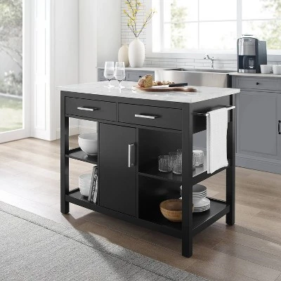 Audrey Faux Marble Top Kitchen Island Black - Crosley 8 Audrey Faux Marble Top Kitchen Island Black - Crosley - Image 8