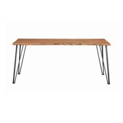Wooden Dining Table With Live Edge Details And Metal Legs Brown - Benzara