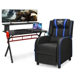 Costway Gaming Desk & Chair Set 48'' Computer Desk & Massage Recliner Chair Black + White/Blue/Pink/Red -Cheap Furniture Store GUEST 4dfc89e8 2093 4a65 9a8f cdfe06b98f6b