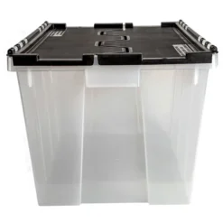 Greenmade 675374 Flip Top Large Capacity Clear Plastic Storage Container W/ Attached Interlocking Lid For Household Organization & Management, 2 Pack