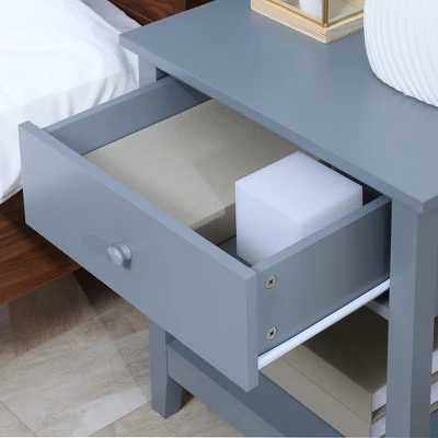 HOMCOM Modern Style Nightstand, Side Table With Drawer And Storage Shelf For Bedroom, Or Living Room, Gray 5 HOMCOM Modern Style Nightstand, Side Table With Drawer And Storage Shelf For Bedroom, Or Living Room, Gray - Image 5