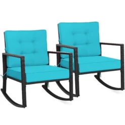Costway 2PCS Patio Rattan Rocker Chair Outdoor Glider Rocking Chair Cushion TurquoiseRed -Cheap Furniture Store GUEST 58967548 9078 4686 906f ef714687b62a