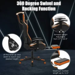 Costway Gaming Chair Reclining Racing Chair With Massage Lumbar Support &Footrest Orange -Cheap Furniture Store GUEST 58eecec8 011c 41b2 8eb9 b9f01747ba51
