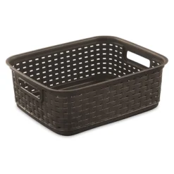 Sterilite Small Convenient 11 Inch Long Multipurpose Basketweave Home Or Office Storage Open Basket Organizer, Espresso (8 Pack)