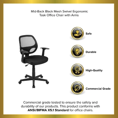 Emma And Oliver Mid-Back Mesh Swivel Ergonomic Task Office Chair - Arms 12 Emma And Oliver Mid-Back Mesh Swivel Ergonomic Task Office Chair - Arms - Image 12