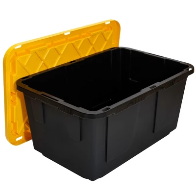 GreenMade Professional Storage Ultra Durable 27 Gallon Plastic Storage Tote Bin With Snap Fit Lid And Padlock Holes, Black And Yellow (4 Pack) 3 GreenMade Professional Storage Ultra Durable 27 Gallon Plastic Storage Tote Bin With Snap Fit Lid And Padlock Holes, Black And Yellow (4 Pack) - Image 3