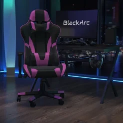 BlackArc High Back Reclining Gaming Chair In Faux Leather - Height Adjustable Arms - Headrest & Lumbar Support Pillows