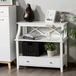 3 Tier Storage Rack End Table Side Table W/Slide Drawer Multipurpose Rack White -Cheap Furniture Store GUEST 600760de 7921 46ac 9de1 0eee9e501db5