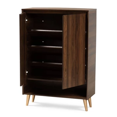 Landen Mid - Century Modern 2 Doors Shoe Storage Cabinet Walnut/Brown/Gold - Baxton Studio 1 Landen Mid - Century Modern 2 Doors Shoe Storage Cabinet Walnut/Brown/Gold - Baxton Studio