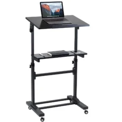 Mount-It! Mobile Stand Up Desk | Portable Podium And Presentation Lectern Height-Adjustable Multi-Purpose Standing Workstation | Black