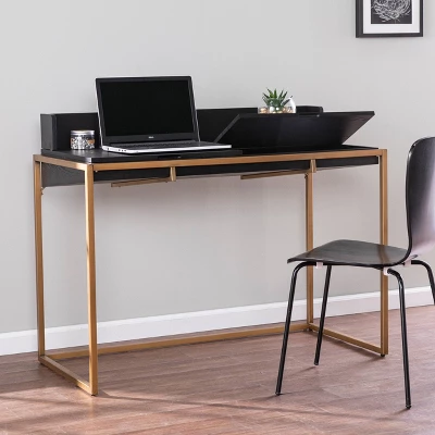Bilcrafield Flip Top Desk With Storage Black/Gold - Aiden Lane 1 Bilcrafield Flip Top Desk With Storage Black/Gold - Aiden Lane