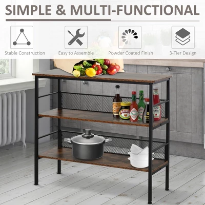 HomCom 3-Tier Industrial Style Storage Metal Wooden Shelf 3 HomCom 3-Tier Industrial Style Storage Metal Wooden Shelf - Image 3