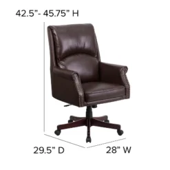 Merrick Lane Ergonomic Executive Office Chair With High Pillowed Back & Rolled Arms In Brown Faux Leather With Mahogany Finish Base -Cheap Furniture Store GUEST 679a814c eacd 4335 a05c 2826199229a1