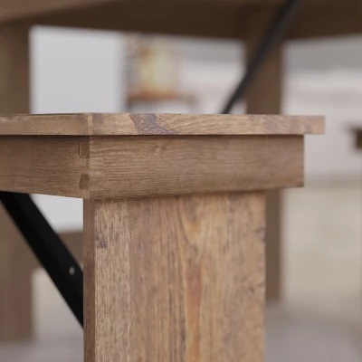 Merrick Lane Antique Solid Pine Folding Farmhouse Style Bench 6 Merrick Lane Antique Solid Pine Folding Farmhouse Style Bench - Image 6