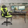 Flash Furniture Gaming Desk And Racing Chair Set With Cup Holder, Headphone Hook & 2 Wire Management Holes