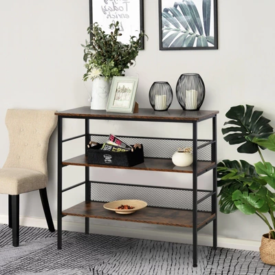 HomCom 3-Tier Industrial Style Storage Metal Wooden Shelf 8 HomCom 3-Tier Industrial Style Storage Metal Wooden Shelf - Image 8