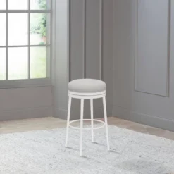 Aubrie Backless 26" Swivel Counter Height Barstool Off White/Silver - Hillsdale Furniture