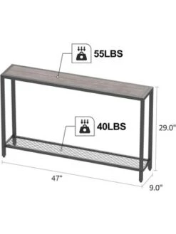 Year Color 2 Tier Industrial Black And Rustic Antique Wood Console, Couch Table For Entryway, Hallway, Living Room