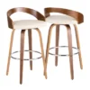 Set Of 2 Grotto Mid Century Modern Barstools Faux Leather Walnut/Cream - LumiSource