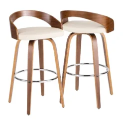 Set Of 2 Grotto Mid Century Modern Barstools Faux Leather Walnut/Cream - LumiSource