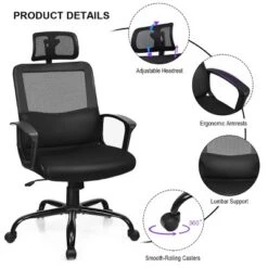 Costway Mesh Office Chair High Back Ergonomic Swivel Chair W/ Lumbar Support & Headrest -Cheap Furniture Store GUEST 84e06062 233c 40d7 920e 208fa31f51d3