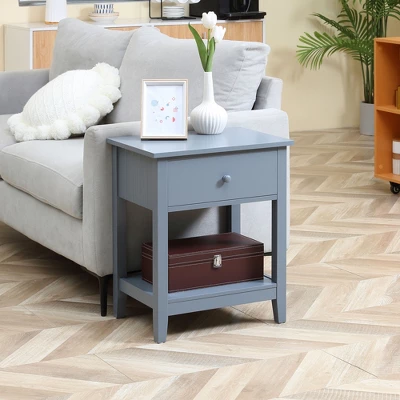 HOMCOM Modern Style Nightstand, Side Table With Drawer And Storage Shelf For Bedroom, Or Living Room, Gray 2 HOMCOM Modern Style Nightstand, Side Table With Drawer And Storage Shelf For Bedroom, Or Living Room, Gray - Image 2