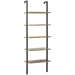 HOMCOM Industrial 5 Tier Ladder Shelf, Wall Mount Storage Shelves Bookcase With Metal Frame, Corner Unit, Plant Flower Rack For Living Room, Balcony, Brown -Cheap Furniture Store GUEST 8aca3e71 d50b 4ba2 a0b8 81be8fdf0976